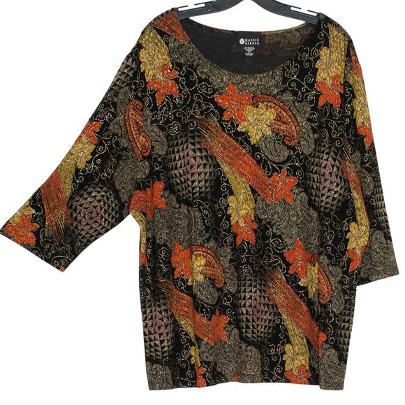 Maggie Barnes Top 3/4 Sleeve Floral Boho Whimsigoth Romantic Goth Black Red 3X - Picture 7 of 8